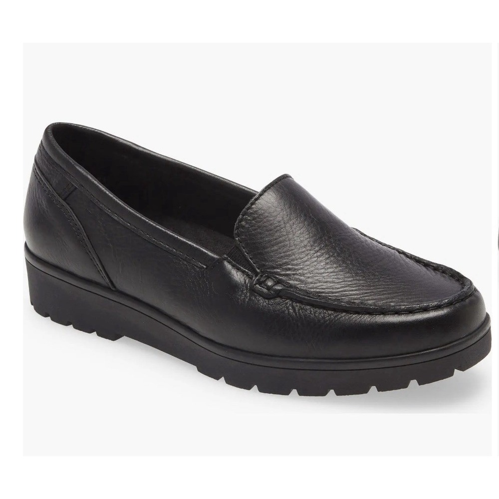 Ara Dewitt Platform Loafer Black Leather Size 4.5